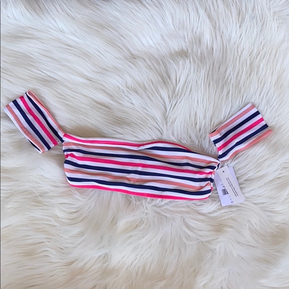 TOPSHOP stripe Bardot bikini top Sz 4 - Picture 3 of 5